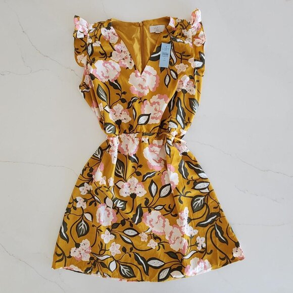 NWT New Loft Sz MP Dress Women’s Midi Sleeveless Flutter sleeve Tie Waist Floral - Picture 1 of 10
